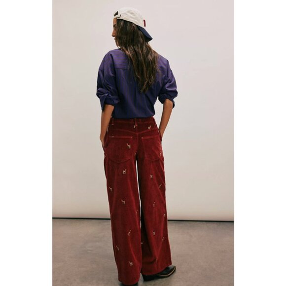 FREE PEOPLE Clifton Cord Red Deer Darlin' Wide Leg Jeans Size 24 - Picture 3 of 9